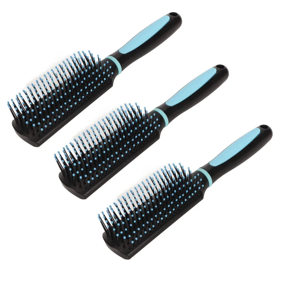 3pcs Volumising 9 Row Hair Brush Gentle Anti-Pulling Detangling Hair Brush Anti-Static Blue Color Wet Dry Hair Brush Travel Use