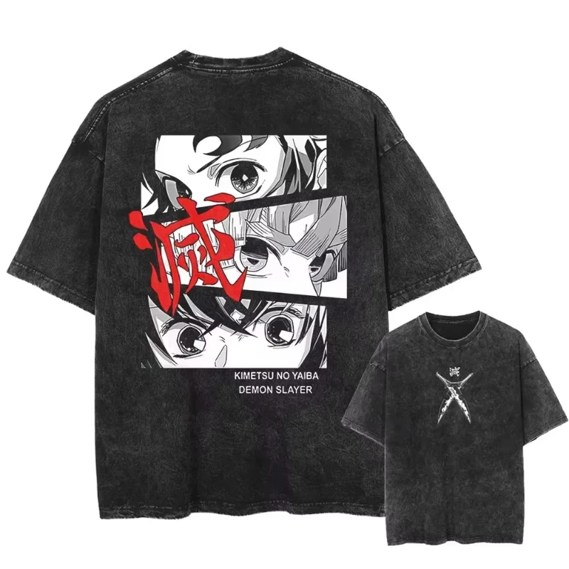 

Demon Slayer Graphic T Shirts Man Anime Oversized Vintage Washed Women Casual Short Sleeved Tee Streetwear Y2k Top Summer Trendy
