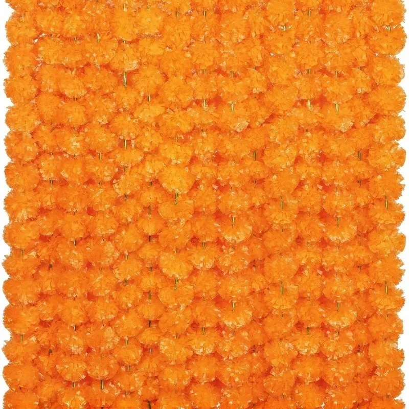 1/2 Piezas Guirnalda de Caléndula Artificial de 150CM, Cadena de Flores Falsas Naranjas para Decoración de Puerta de Casa, Arreglos Florales, Decoración de Fiesta de Diwali y Festivales
