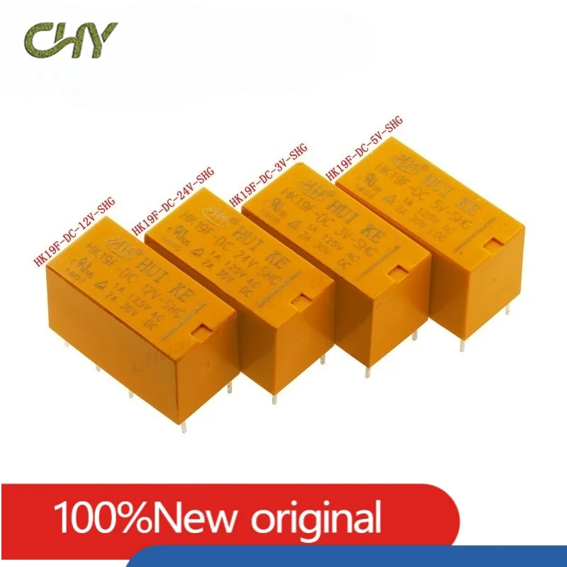 5PCS Coil DPDT 2NO 2NC Mini Power Relays PCB Type HUI KE HK19F HK4100F HK4101F HK23F HK19F-DC5V 12V 24V-SHG SHG HK19F-SHG 6 8PIN
