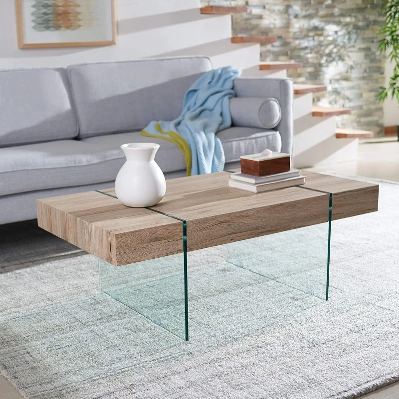 

Modern Rectangular Leg Floating Coffee Table Natural/Glass Suitable for Bedroom Living Room