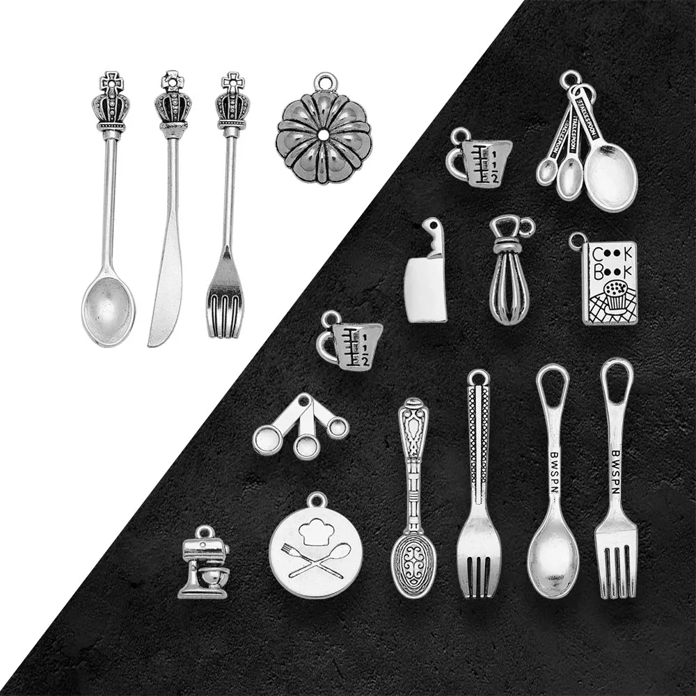 10-30pcs/lot Antique Cooking Spoon Fork Knife Measuring Cup Charms Baking Pendants Diy Jewelry Making Findings Craft Wholesale