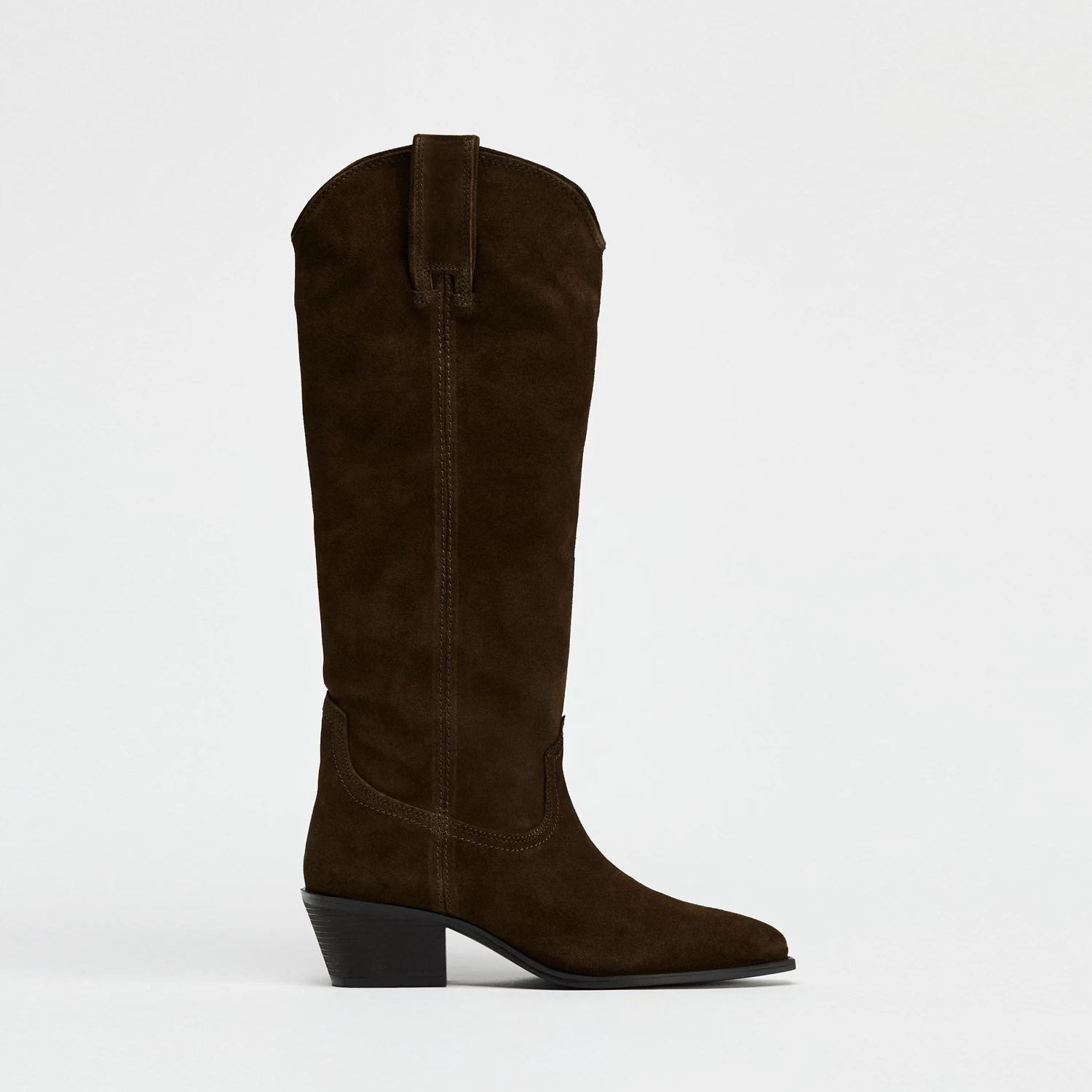 

ZABA TANA Women's Western Style Booties Autumn Winter Fashion High Top Pointed Toe Coffee Color Thick Heel Long Boots