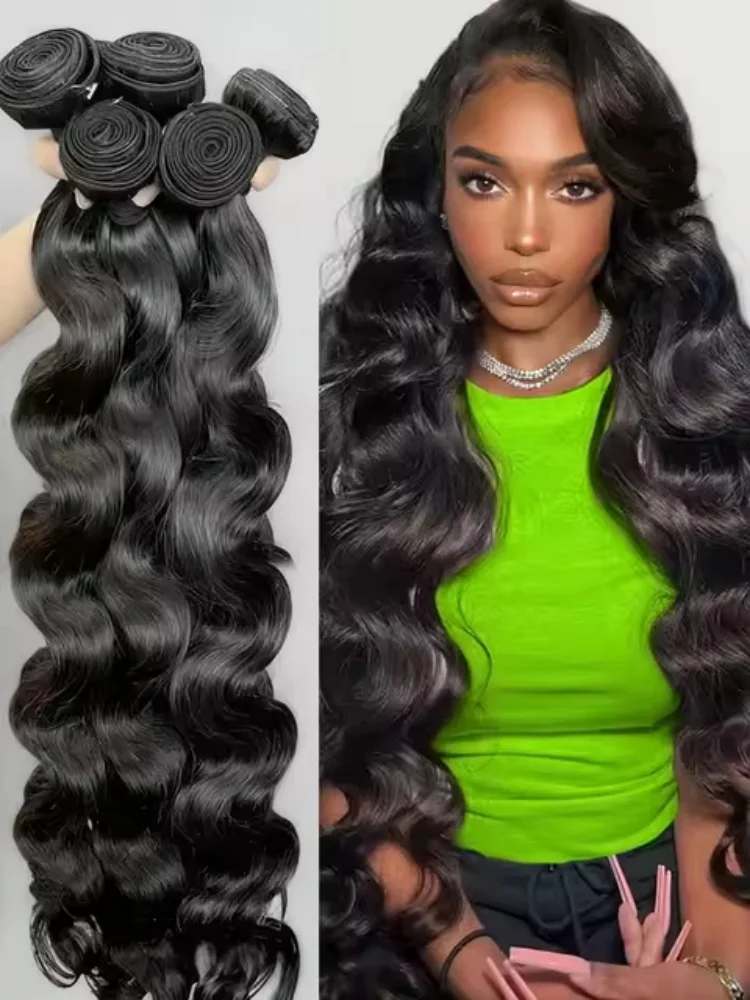 

42 Inch Long Body Wave Bundles Human Hiar 10-42 Inch Hair Extension Natural Black Color Human Hair Bundles For Women Double Weft