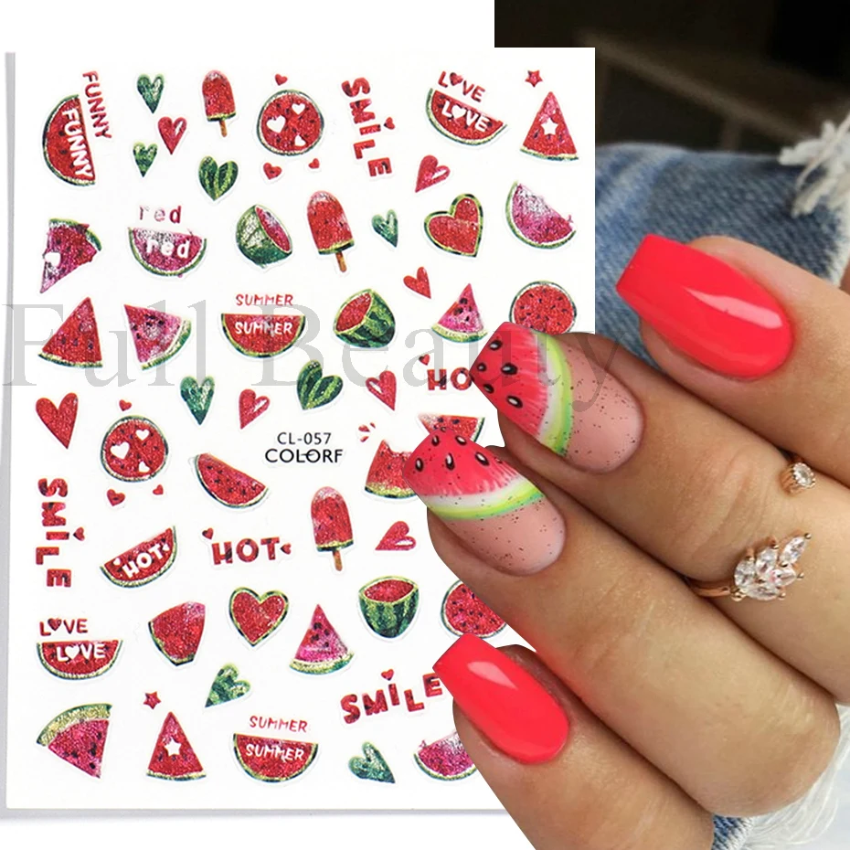 Lime Lemon 3D Nail Art Stickers Decals Adhesive Slider Summer Juicy Fruits Nail Tattoos Pattern Manicure Decorations JICL061-066