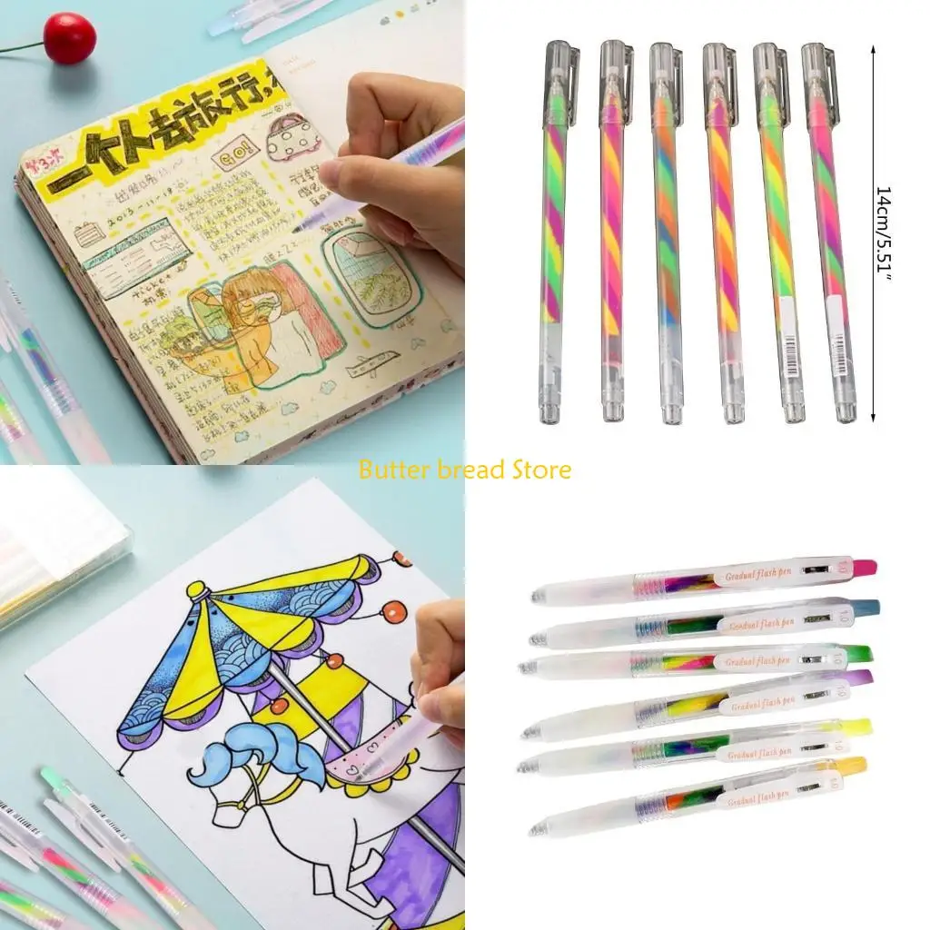 

W89C 6PCS Glitter Gel Pen Gel Coloring Pen Retractable Gel Pen for Journaling Scrapbooking DIY Diary Planner Calendar