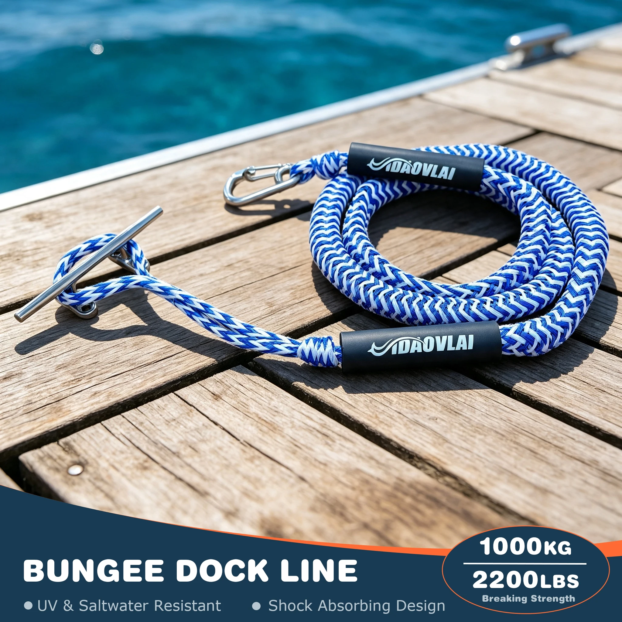 IDAOVLAI 2/4 Pack 6ft Abrasion Resistant Bungee Dock Lines, with Optional Steel Hook, for Long-term Marine Docking Use