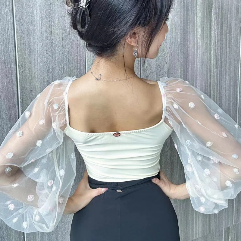 بدلة رقص لاتينية بأكمام واسعة للسيدات ملابس رقص عصرية للبالغين ملابس رومبا لقاعة الرقص SL14502