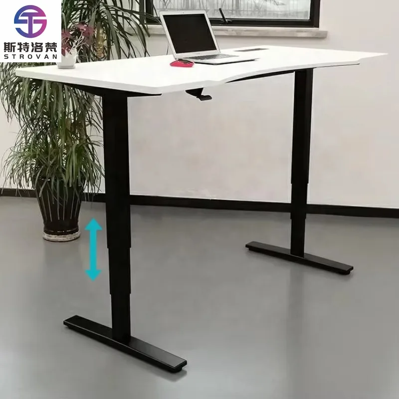 Modern Ergonomic Workspace Office Desk with Height Adjustable Pneumatic Lift System and Iron Frame