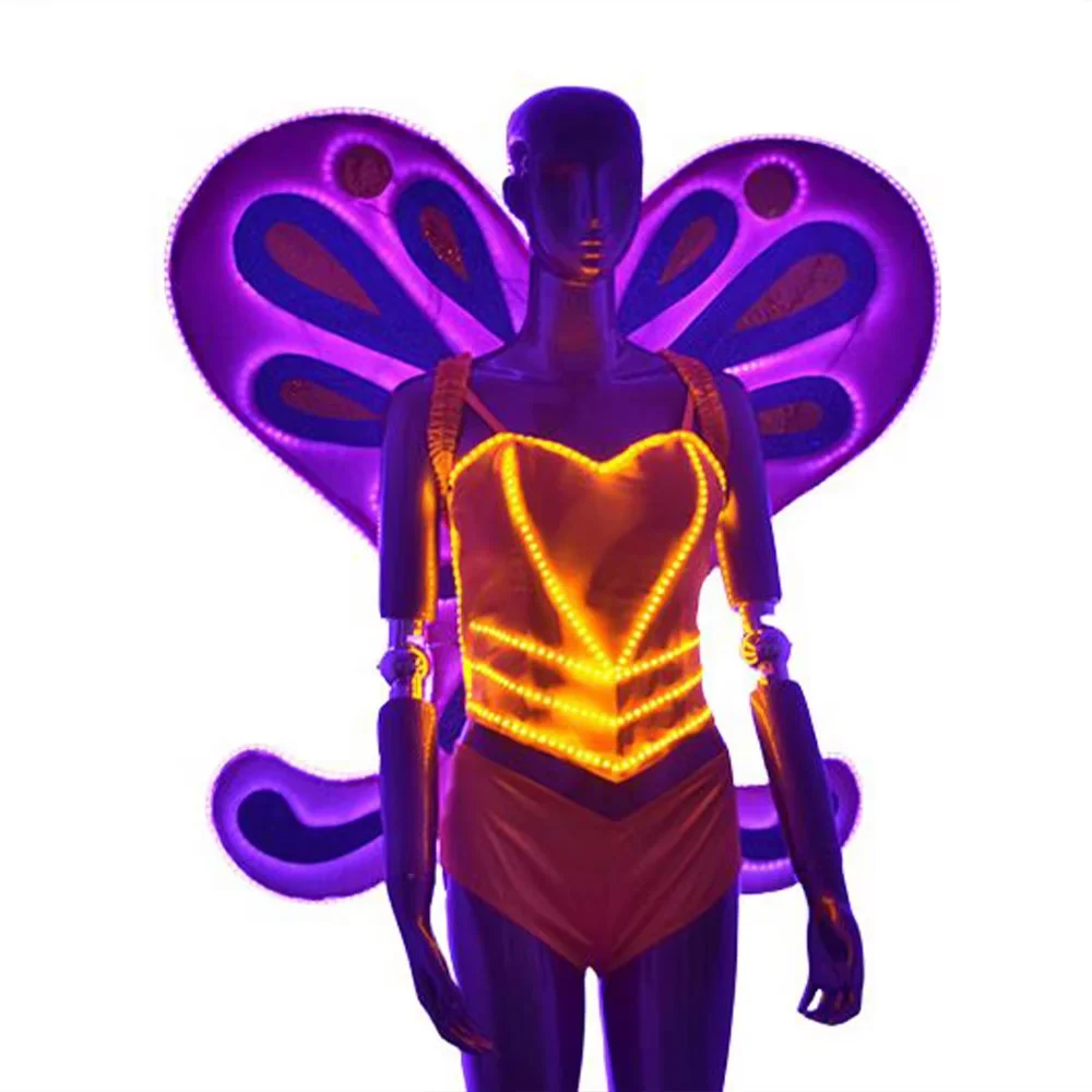 Women LED Dance Costume Girls Color Change LED Butterfly Wings for Nightclub Stage Performance