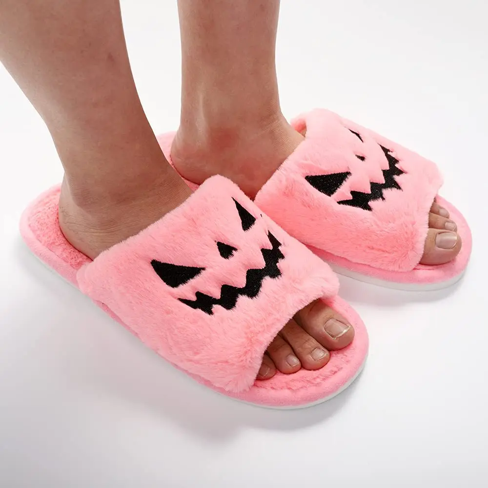 New Women Winter Fluffy Flat Slippers Soft Warm Shoes Home Shoes Halloween House Slippers Black Fluffy Couple Slippers Slides