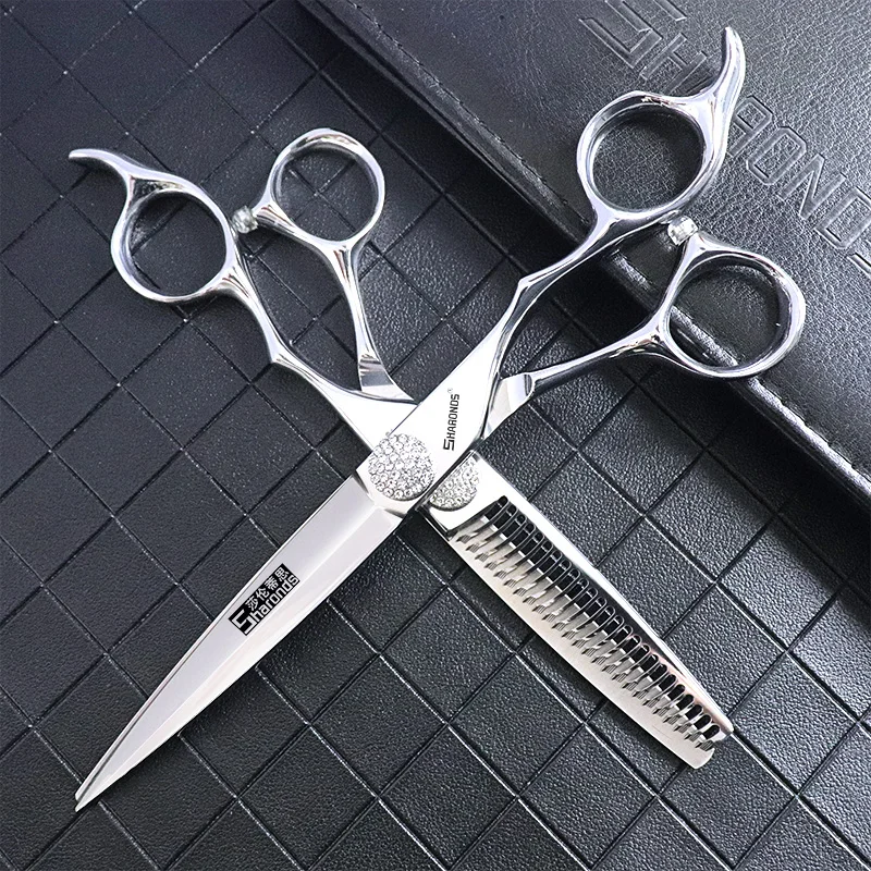 6/7 inch barber scissors Genuine 440C Japanese Steel Hair Scissors Left Handle Hairdressing Scissors Right Handle Barber Shears