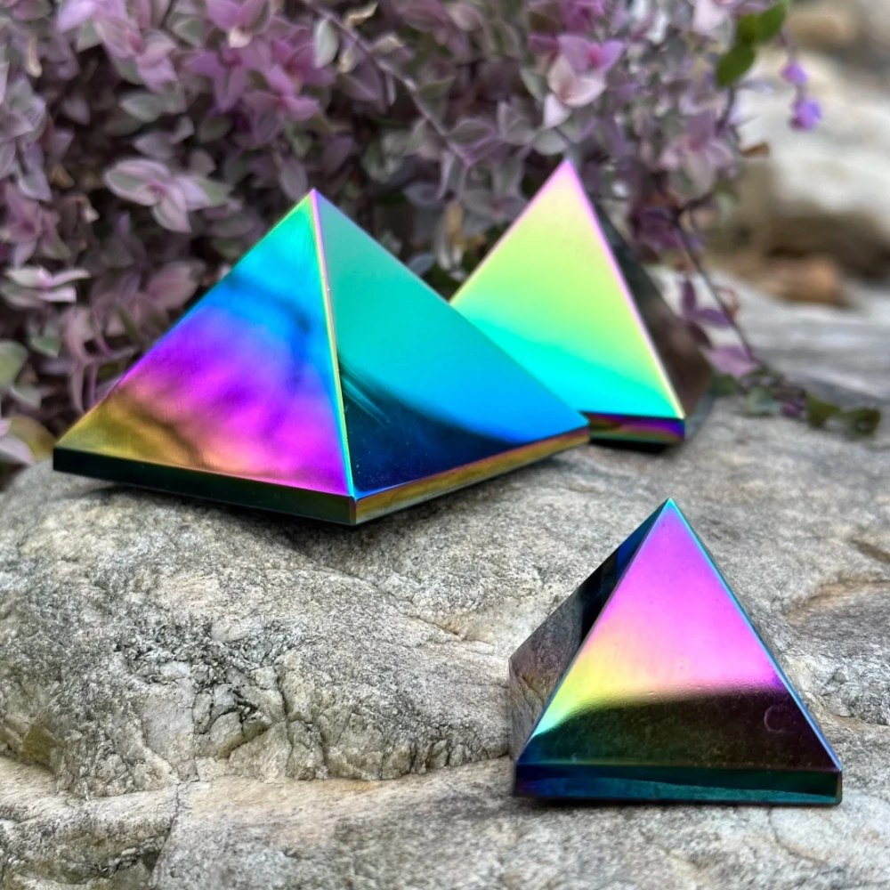 Aura Obsidian Pyramid, Hand-Carved Crystal Pyramid Ornament, Home Decor, Mineral Specimen, Meditation, Holiday Gifts