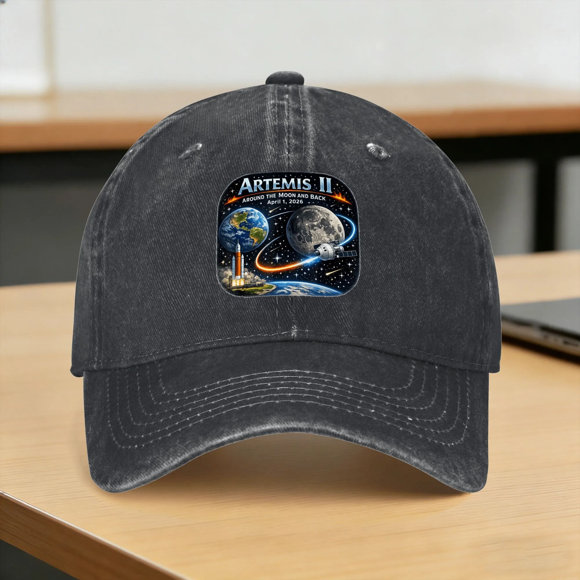 Artemis 2 Moon Journey 2026 Baseball Cap Washed Denim Sun Hat Unisex Casual Cap