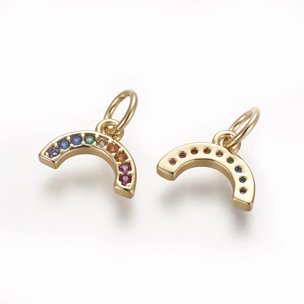 5Pcs Curved Charms Brass Cubic Zirconia Charms Long-Lasting Plated Colorful Real 18K Gold Plated 7.3x10x1.6mm Hole: 3.5mm