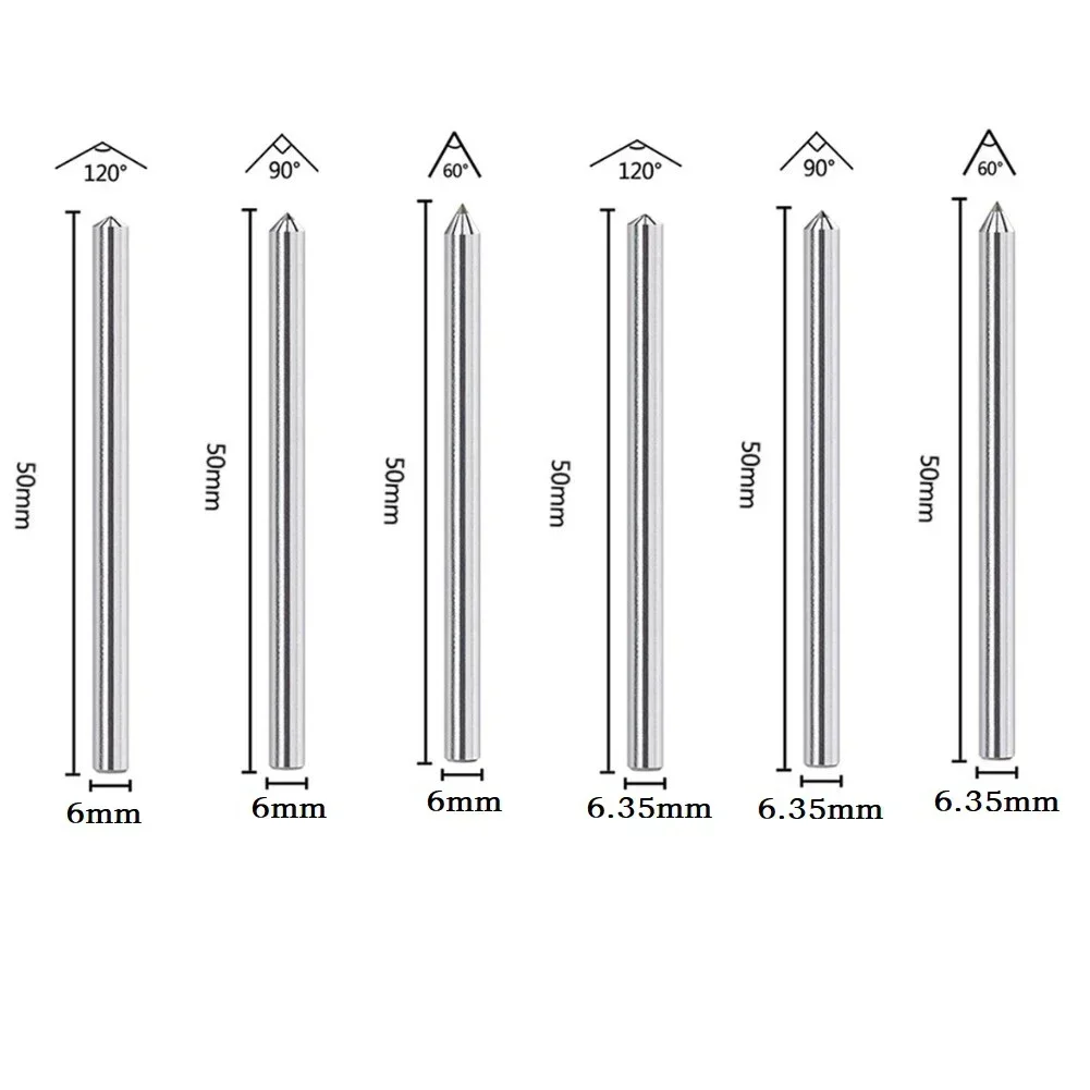 6mm 6.35mm Diamond Engraving Bit Point Carving CNC Milling Cutter 60°/90°/120° For Grinding Machinery Power Tools