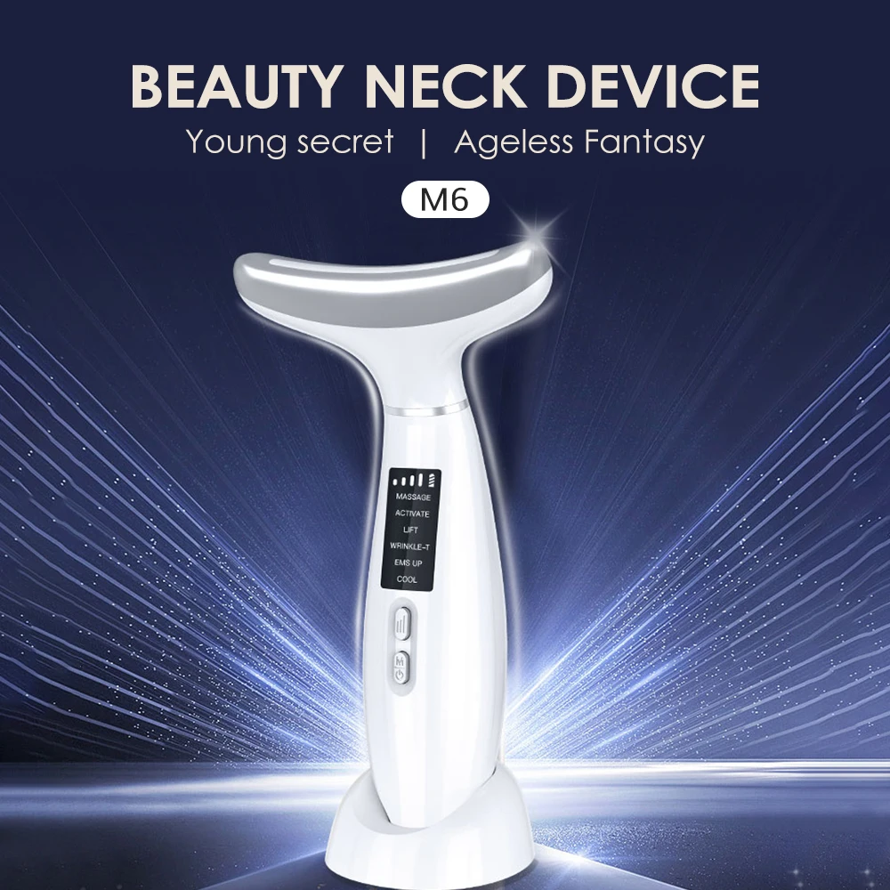 Neck Beauty Device EMS Microcurrent Neck Massager Face 6 Modes Firming Rejuvenation Anti Wrinkle Thin Double Chin Skincare Tools