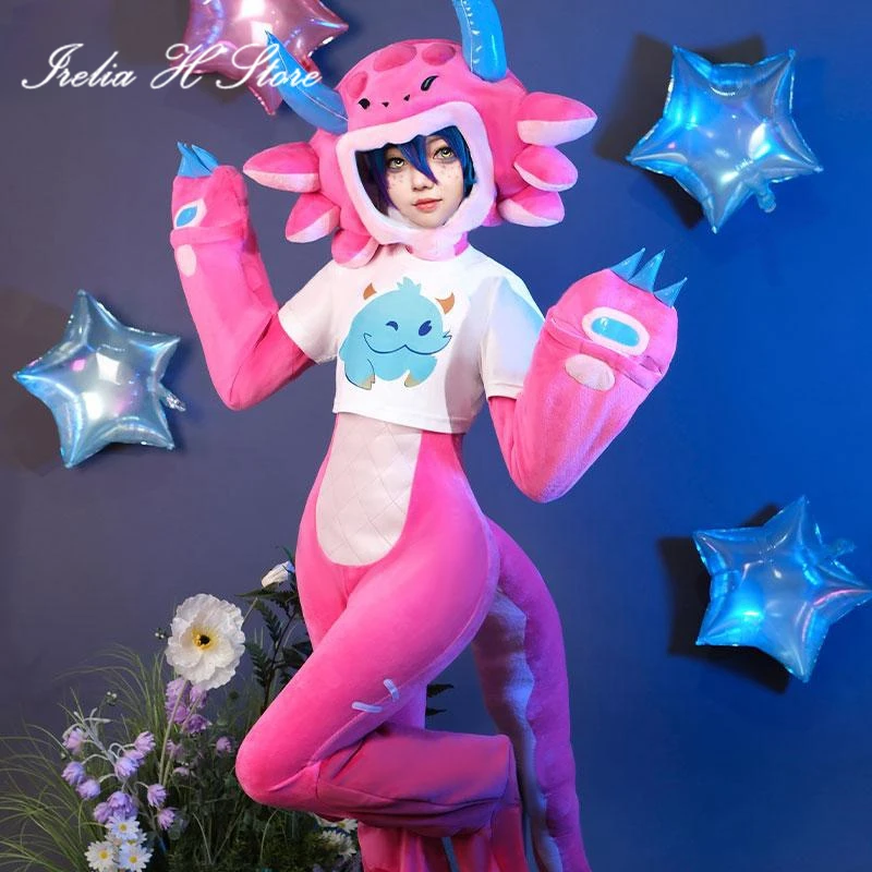 Irelia H Store LOL Neeko Cosplay Costume Game the Curious Chameleon Neeko Pink Jumpsuit Halloween Costumes Women