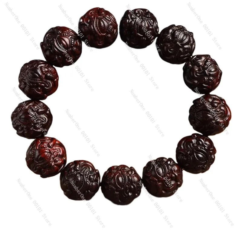 Elegant Rare Red Sandalwood Pixiu Bracelet Authentic Small Leaf Rosewood Beaded Wrist Mala Hand String Feng Shui Wealth Lucky
