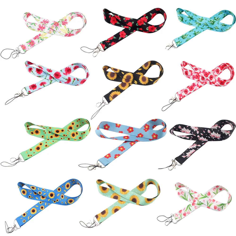 YL476 1pcs Flower Neck Strap Key Lanyard ID Card Keychain Phone Straps USB Badge Holder DIY Hang Rope Lariat Key Ring gift