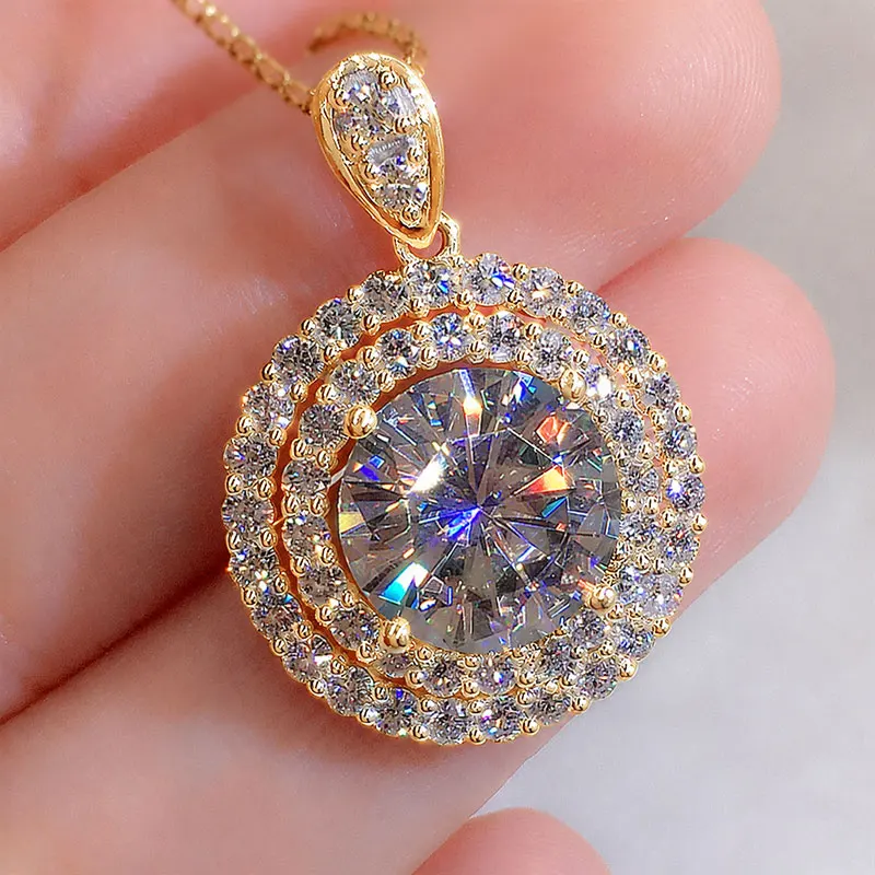 Rrjzz 8mm 2CT D Color Moissanite Double Layer Starry Sky Compass Pendant Necklace Women Engagement Necklace Fine Jewelry Gifts