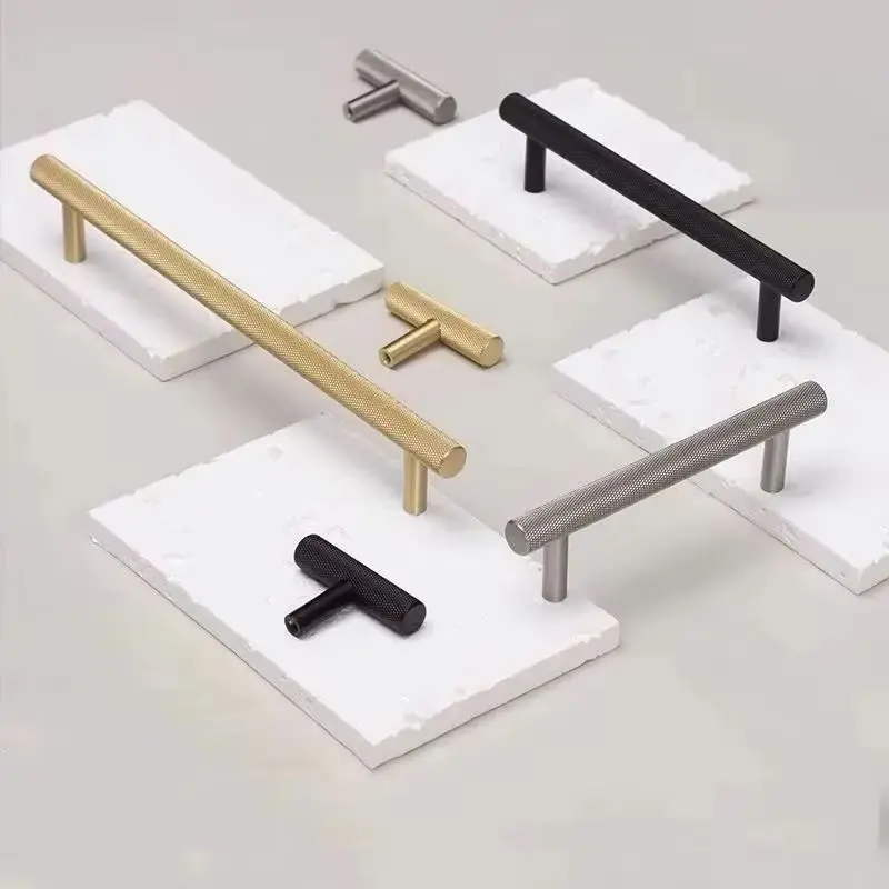 4PCS Solid Brass Knurled T-Bar Furniture Pulls Handles Drawer Pulls Cupboard Wardrobe Closet Dresser TV Cabinet Pulls Handles