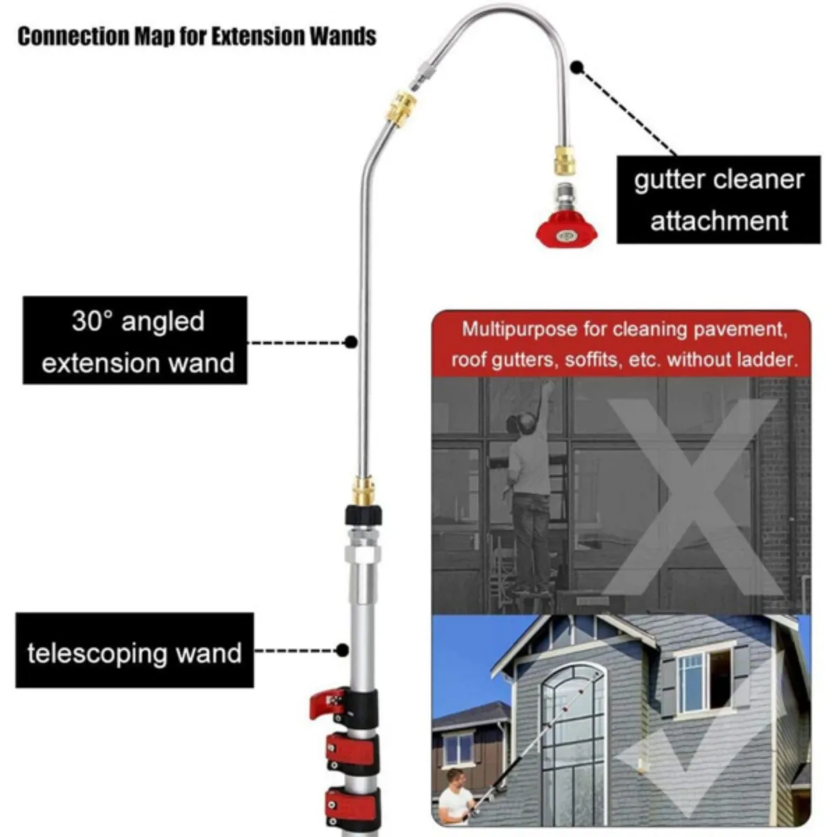 5피트에서 24피트까지 고압 세척기 텔레스코픽 건 4000 PSI 3/8" 퀵 릴리즈 피팅 고압 세척기 연장 막대