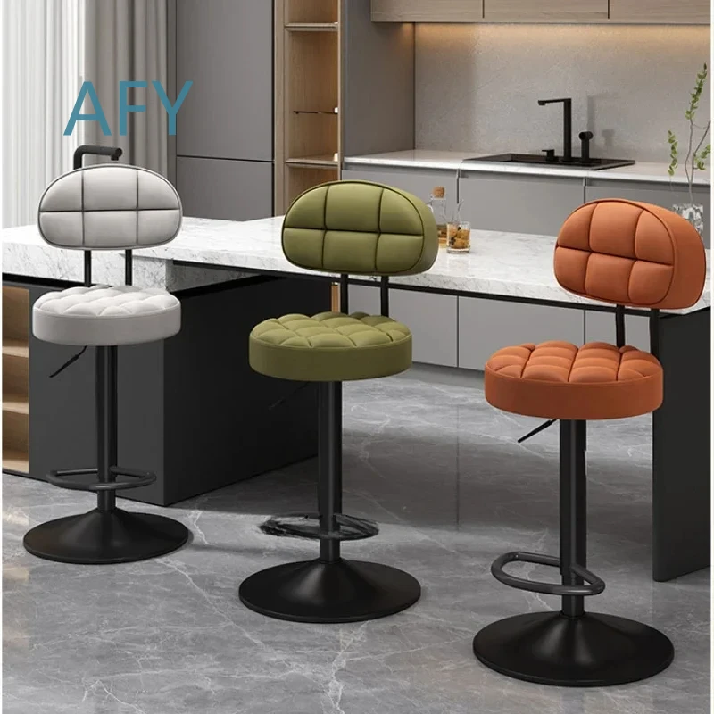 Mobile Bar Chair for Nordic Modern Home Kitchen Counter Swivel Stool with Adjustable Height Lift Mechanism Backrest Black