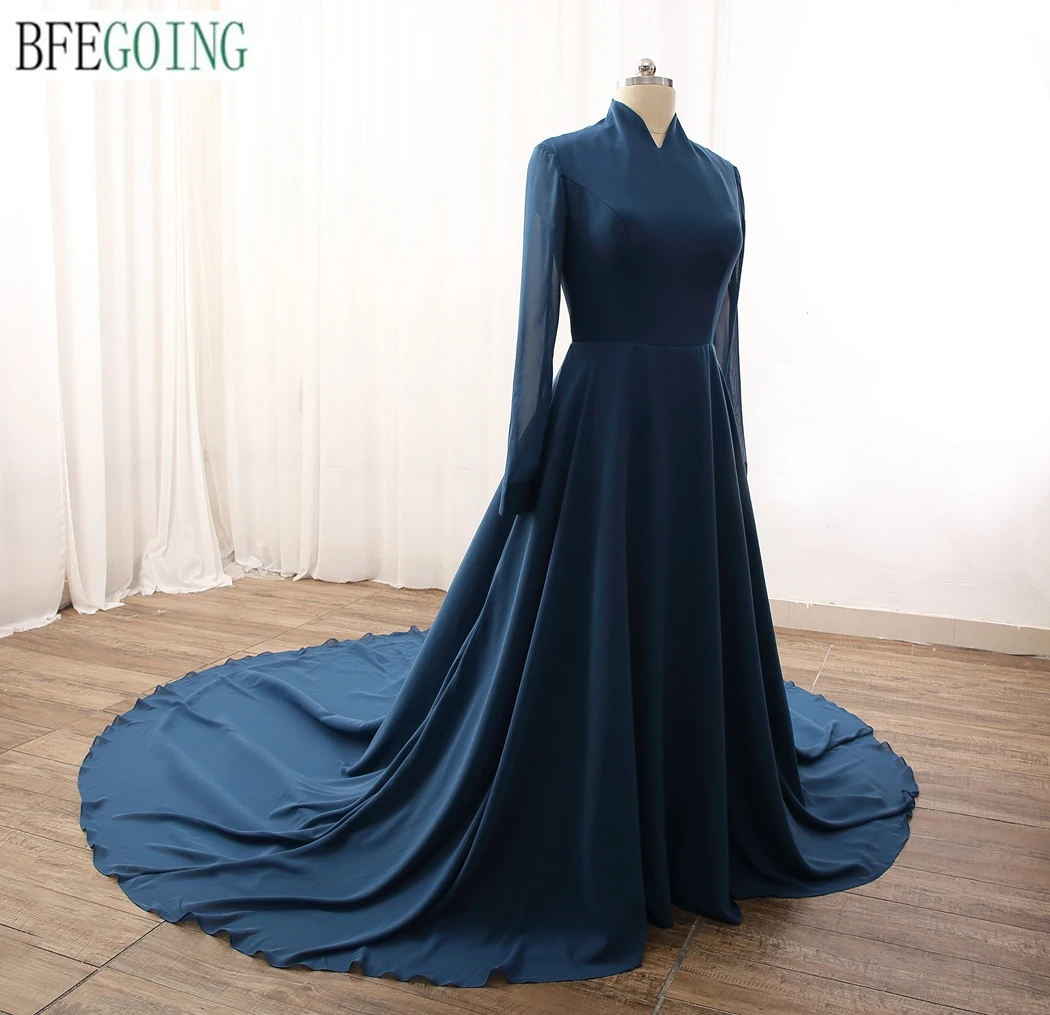 

Chiffon Wedding Dresses Chapel Train Customized Long Sleeves Floor-Length A-Line Bridal Gowns