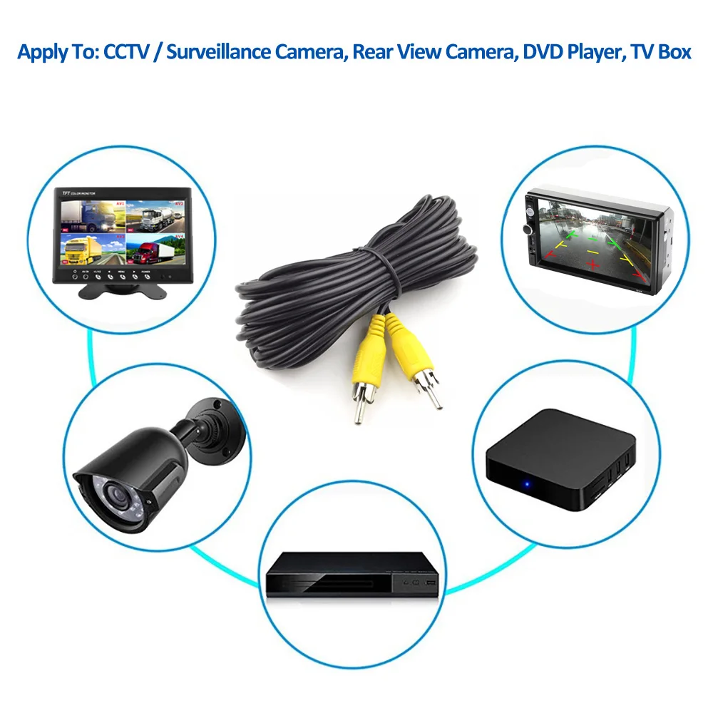 6 أمتار RCA كابل الفيديو لسيارة كاميرا الرؤية الخلفية AV تمديد سلك تسخير مع ADC محول كابل الطاقة للكاميرا الاحتياطية