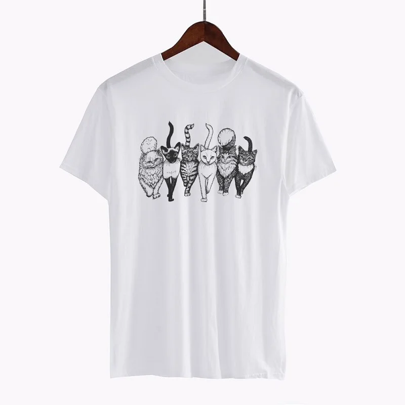 Cat Gang Disegno T-shirt da donna Donna Estate Casual Cotone Graphic Tee Moda vintage Carino Estetico Divertente