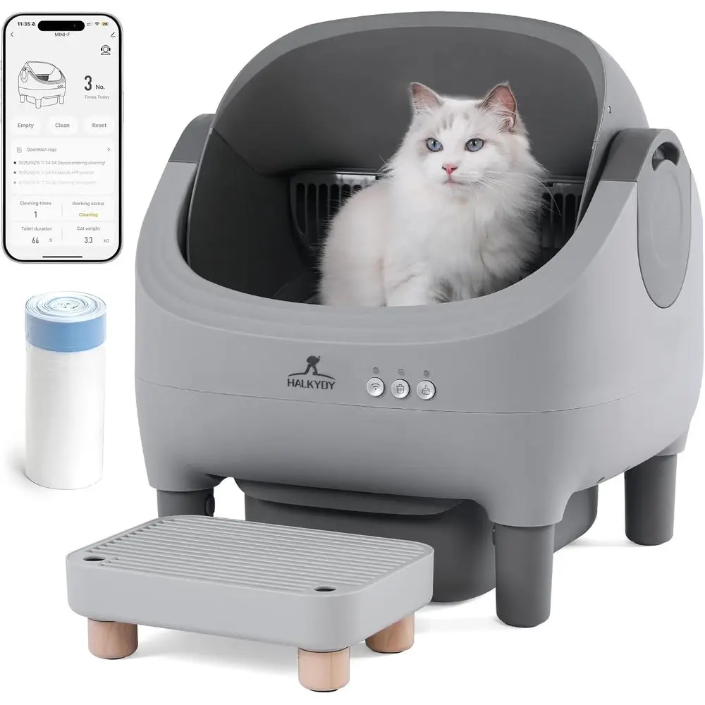 

Automatic Litter Box with Raised Step, or Multiple Cats, Open Top Large acity Sel Cleaning Litter Box, Saety Protection, Smart A