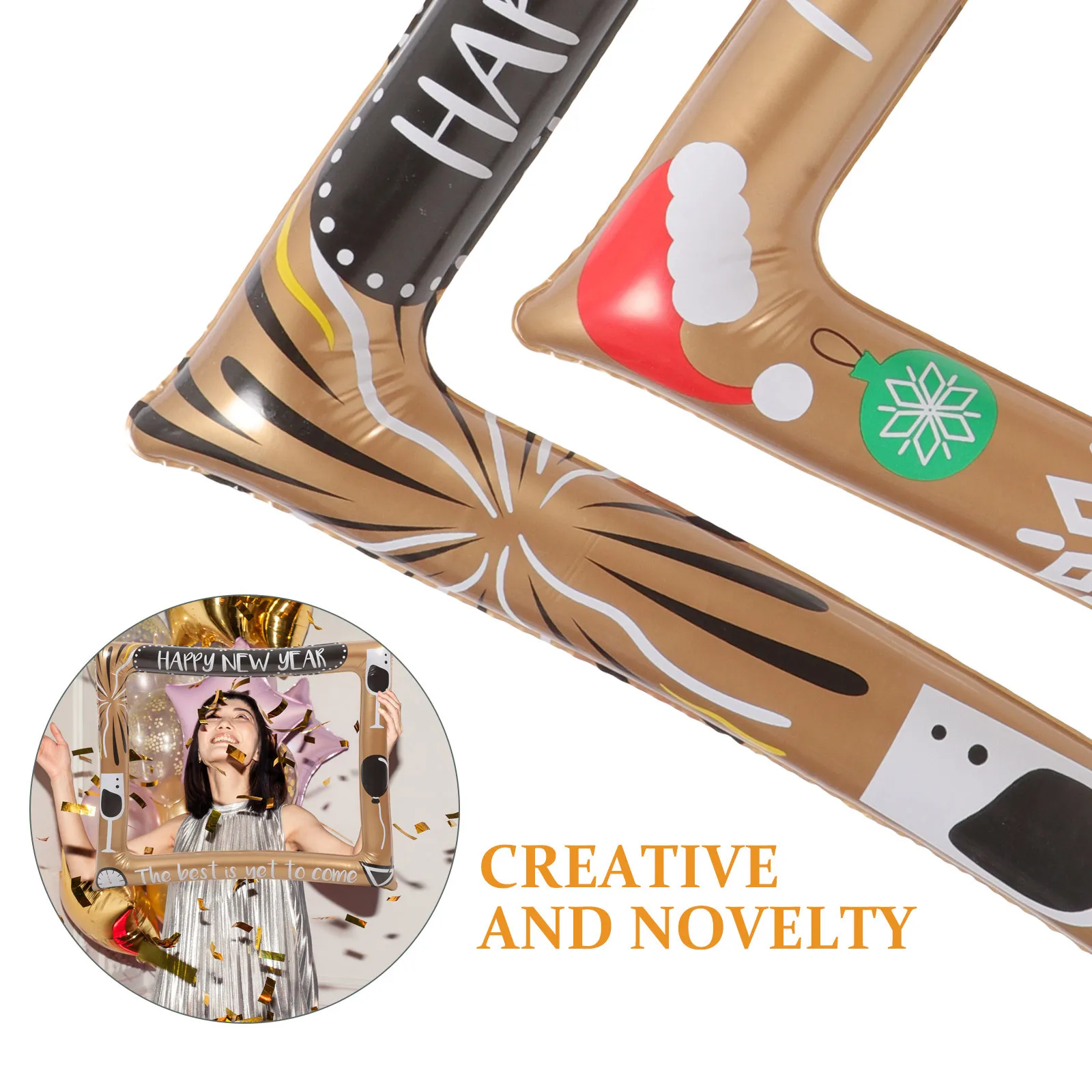 

Happy New Year Inflatable Photo Frame PVC Selfie Prop for Party Fun Festival Photography Celebration Accessory