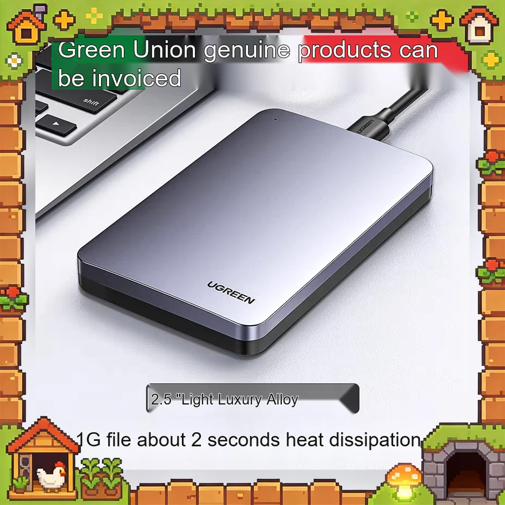 UGREEN 70498 CM300 2.5 Inch SATA HDD Enclosure USB 3.0 External Hard Drive Case with USB-A and USB-C Cables