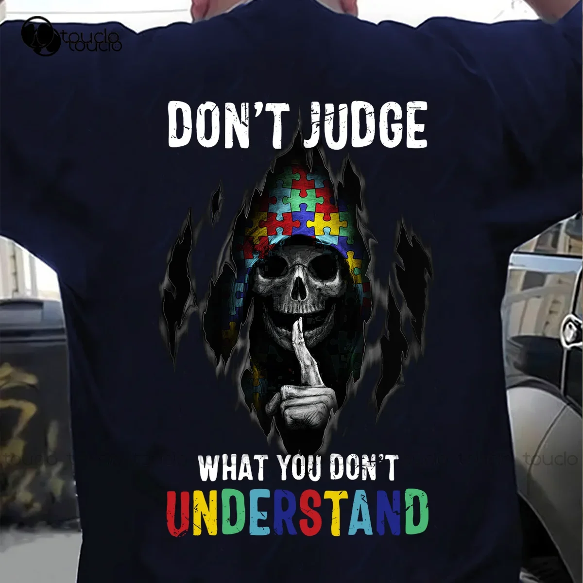 

Autism Awareness T-Shirt Backside Don'T Judge Grimp Reaper Vintage Unisex alien shirt