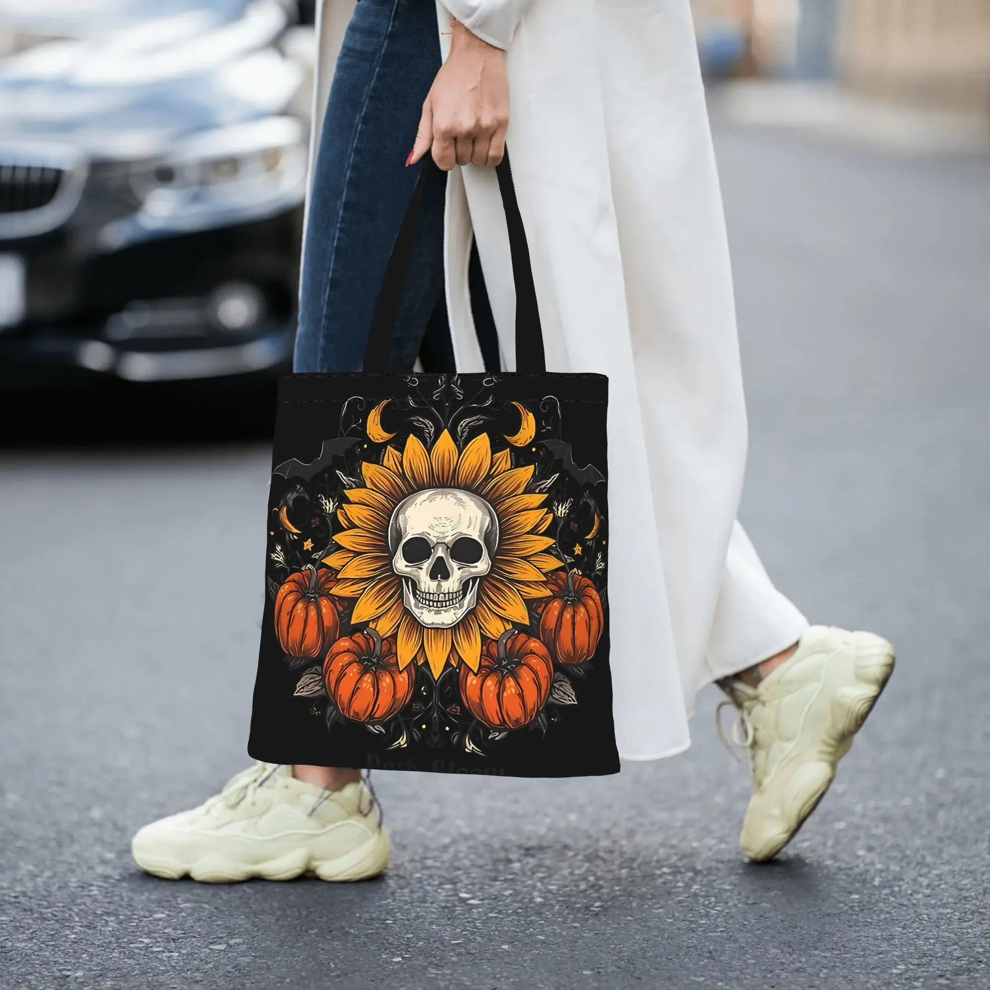 Dark Bloom canvas tote bag,  casual style for daily shopping
