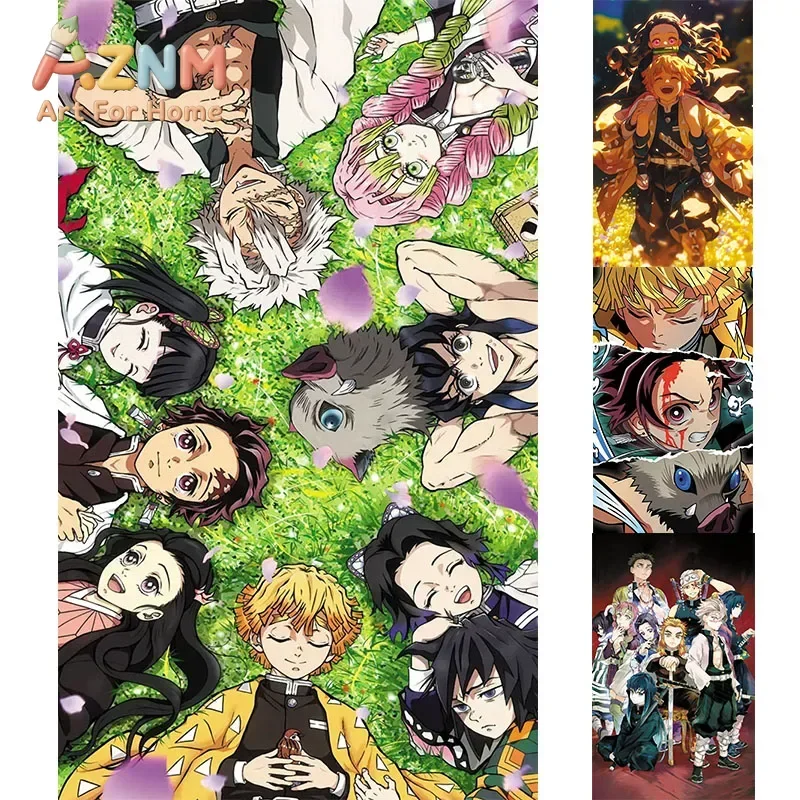 AZNM Demon Slayer Kimetsu No Yaiba All Characters Anime Canvas Wall Art Frameless Print Poster for Bedroom Living Room Home Wall
