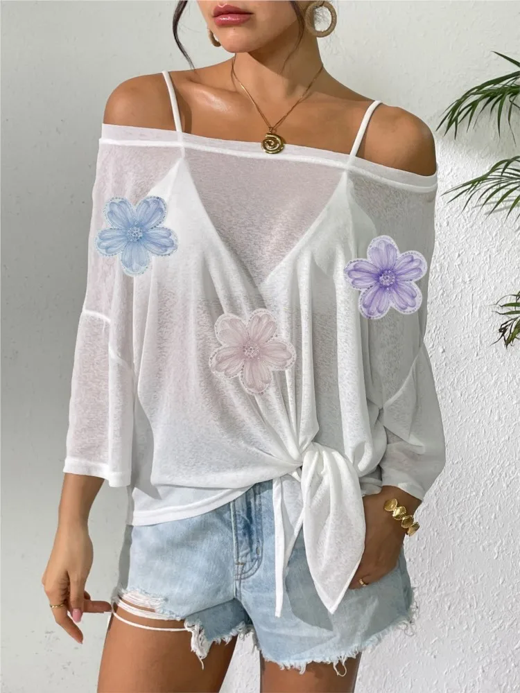 Cover-up pour Bikini transparent pour femmes, couleur unie, épaules dénudées, ourlet Triangle irrégulier, pull ample, hauts de plage, été, 2026