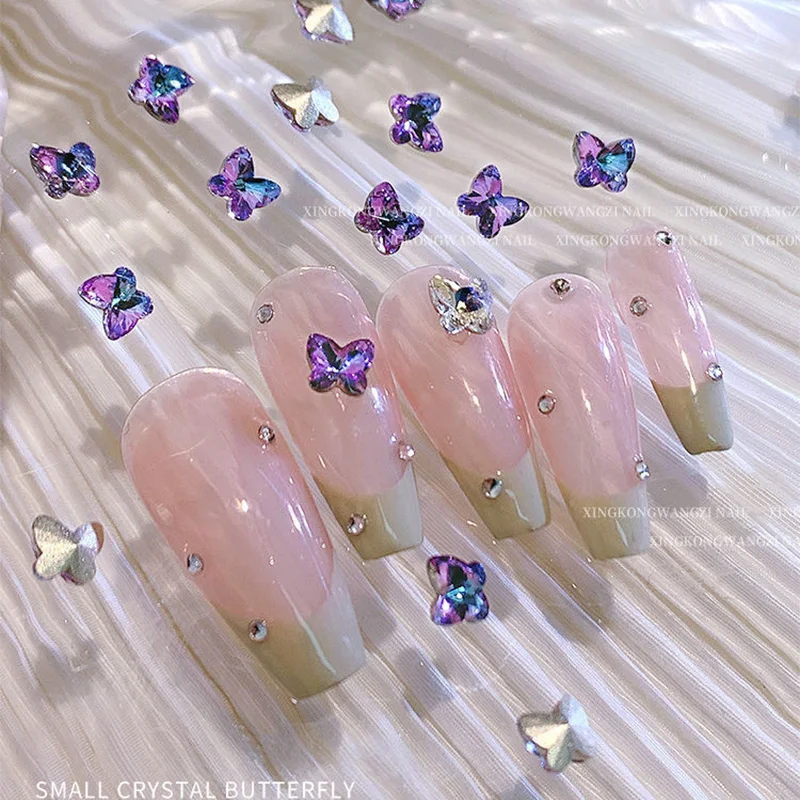 New Mini Pointed Bottom Butterfly Glass Crystal Nail Art Rhinestones 5MM  3D Fingernail DIY Decoration Accessories