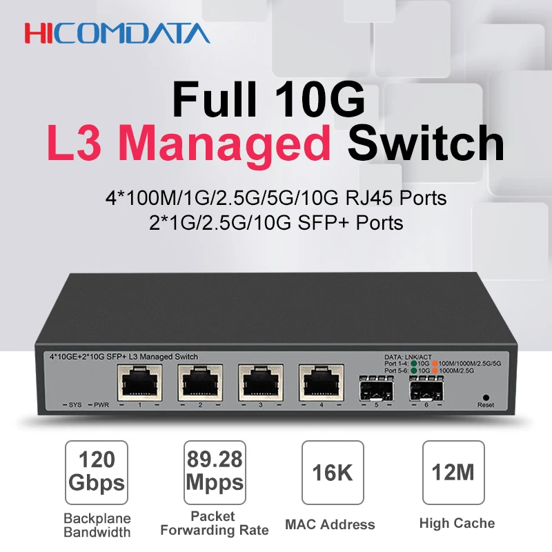 

HICOMDATA 10g Ethernet Switch Administrable 6 Port 2 Sfp 4 Rj45 Managed Internet Switch