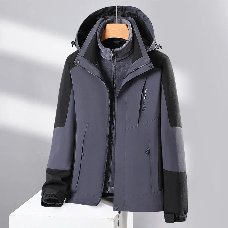 LIBIELIY 3 في 1 سترة الصوف قطعتين مجموعات الصوف بطانة في الهواء الطلق سترة معطف مقنعين سترة واقية سميكة الدافئة ملابس خارجية الرجال الفوز