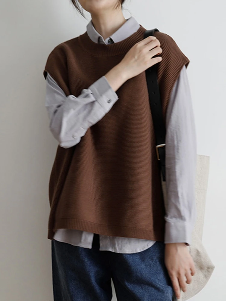 

Художественный свободный крой, массивный вязаный хлопковый жилет, женский цветной универсальный свитер на осень и зиму, удобный круглый ...