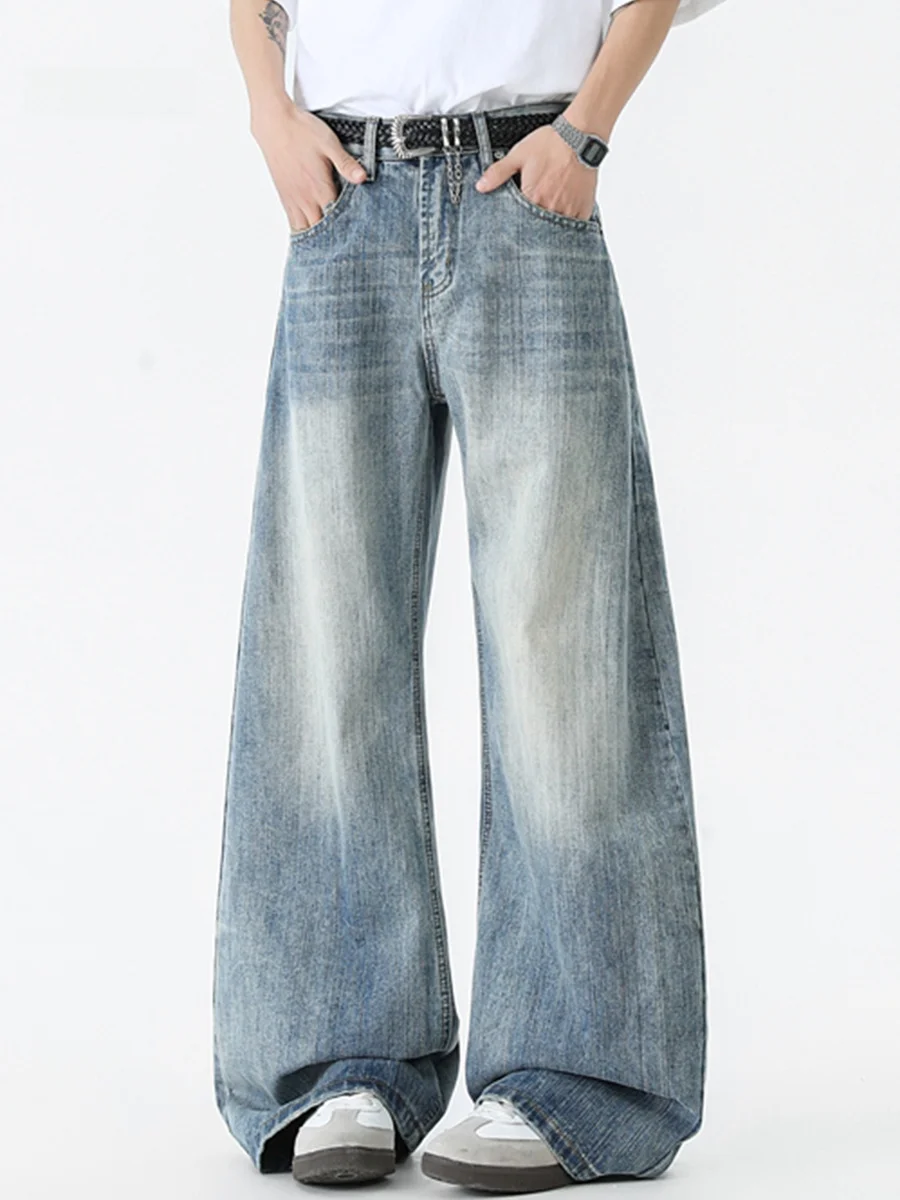 

American Retro Waed Straight Leg Men's Jeans Spring Autumn Trendy Brand Haome adient Color Blo Wide Leg Long Pants