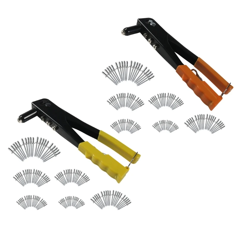 Levers Action Rivet Guns Set With Rivets and Interchangeable Rivet Heads Antislip Grip For Secure Fastening