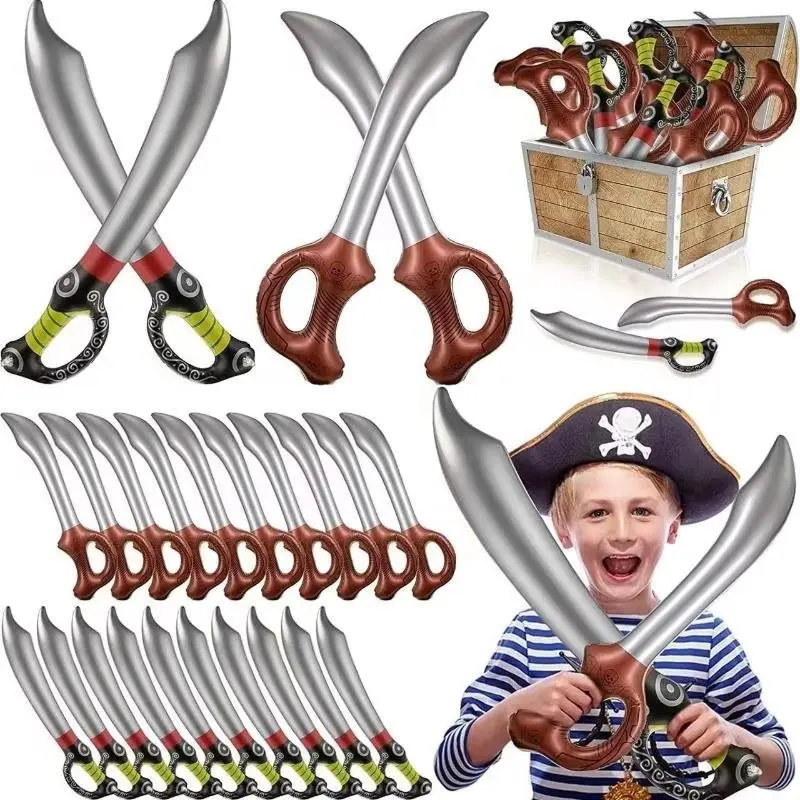 Hot-selling Funny Inflatable Pirate Swords Halloween Birthday Toy Sword Inflated Simulation Knife Swimming Cosplay Stage Prop