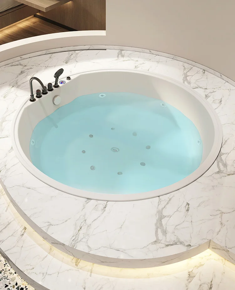 2024 Wholesale Intelligent Colorful Light Acrylic Circular Massage Bathtub Bath Embedded Tub