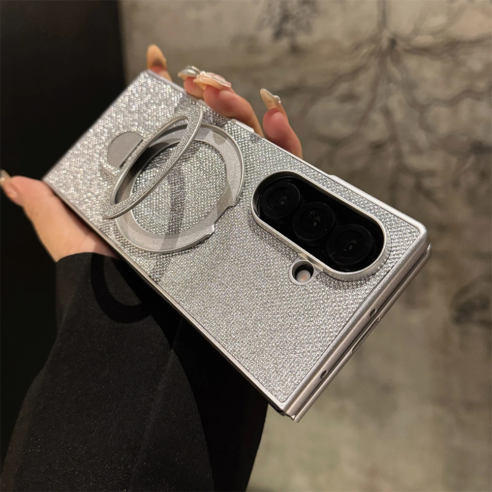 Diamond Fliping Magnetic Stand Holder Phone Case for Samsung Z Fold 7 6 5 4 3 for Magsafe Bracelet Shockproof Protection Cover