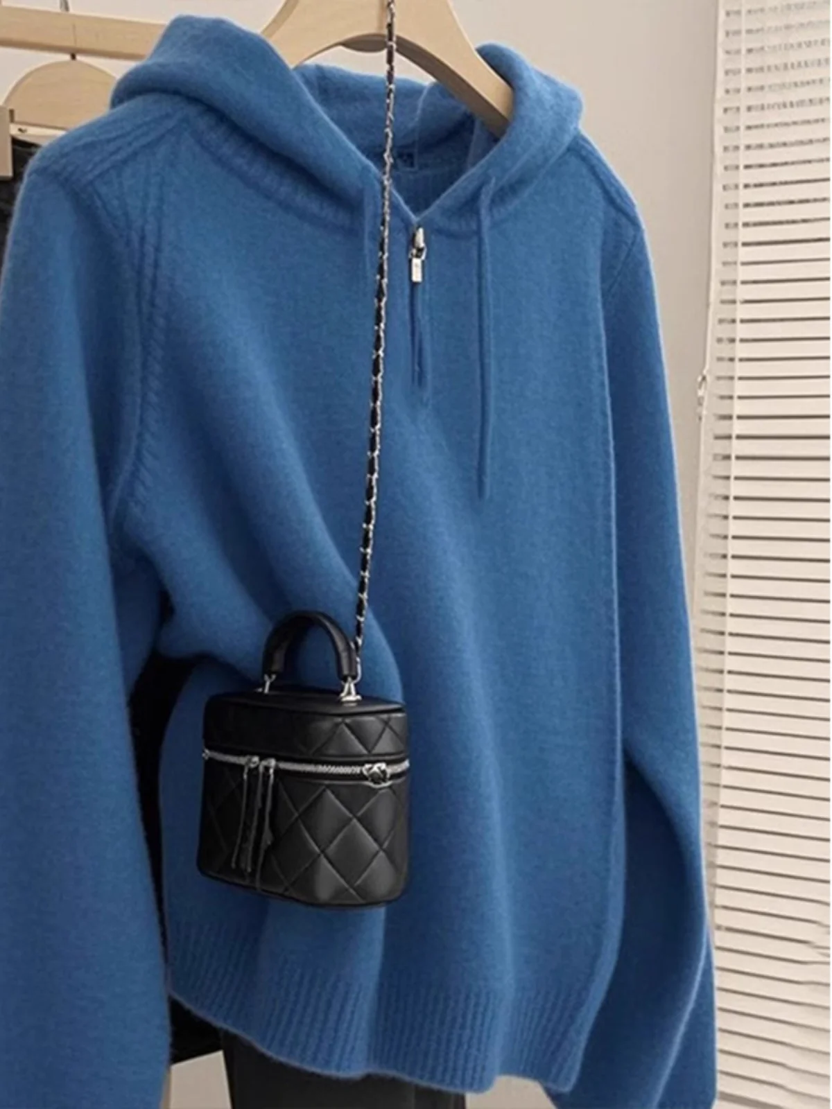 Ele com capuz klein azul camisola de malha feminina primavera outono novo sle interior usar base chapéu irt overhead topo