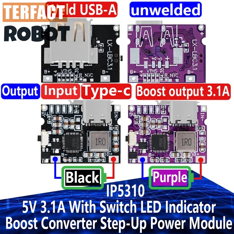 Ip5310 Type-C Usb-A 5V 3.1a Boost Converter Step-Up Power Module Power Bank Accessories With Switch Led Indicator TERFACT ROB