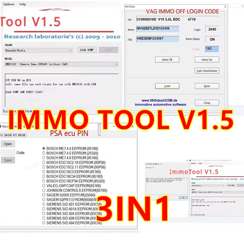 ImmoTool V1.5+PSA ENGINE ECU CODE+VAG EDC15 EDC16 PIN & IMMO OFF Bypass Immobilizer for EEPROM Disable Immo in PSA EDC15 3in1